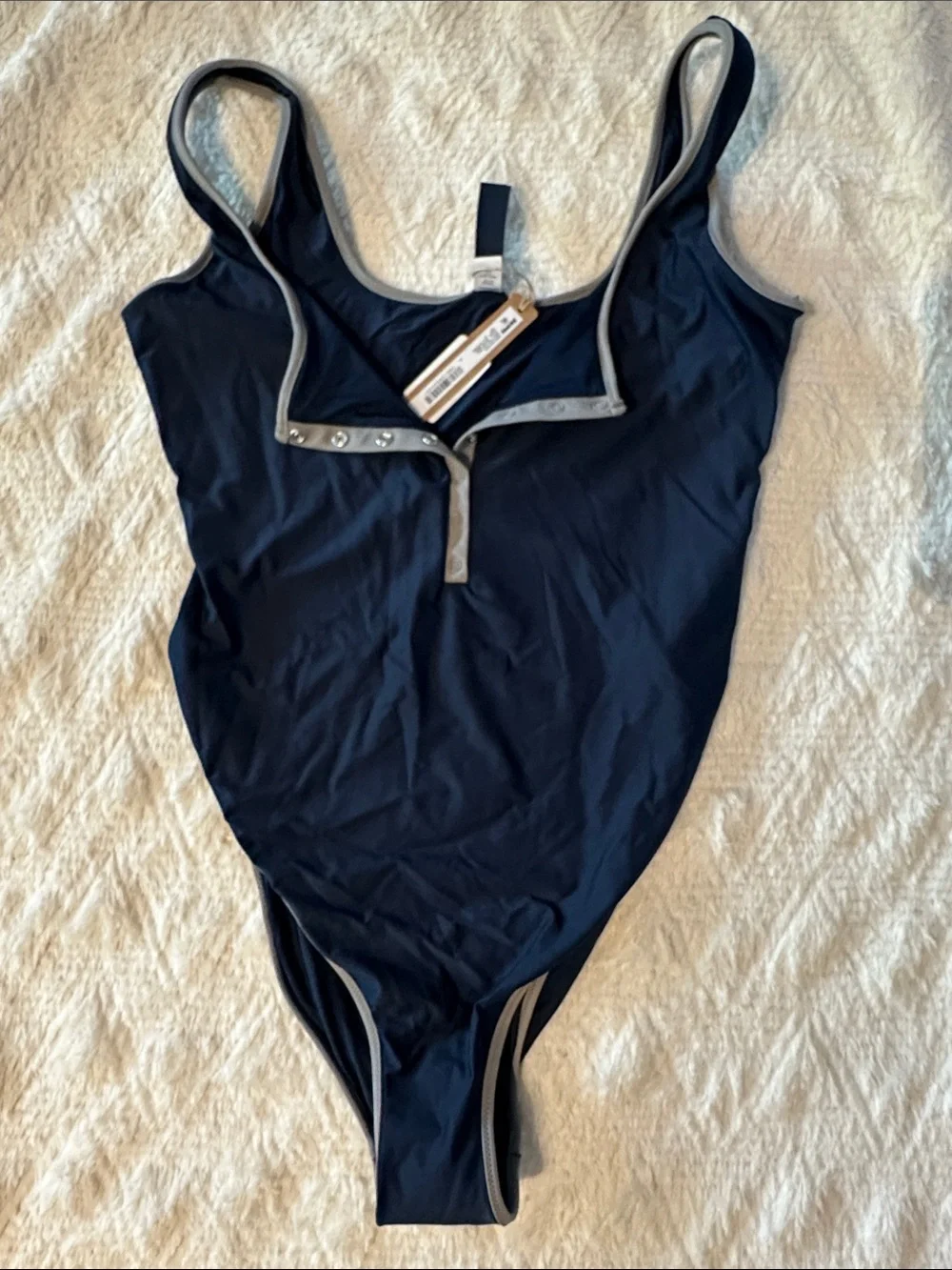 SKIMS Signature Swim Navy Snap Front One Piece Swimsuit NWT